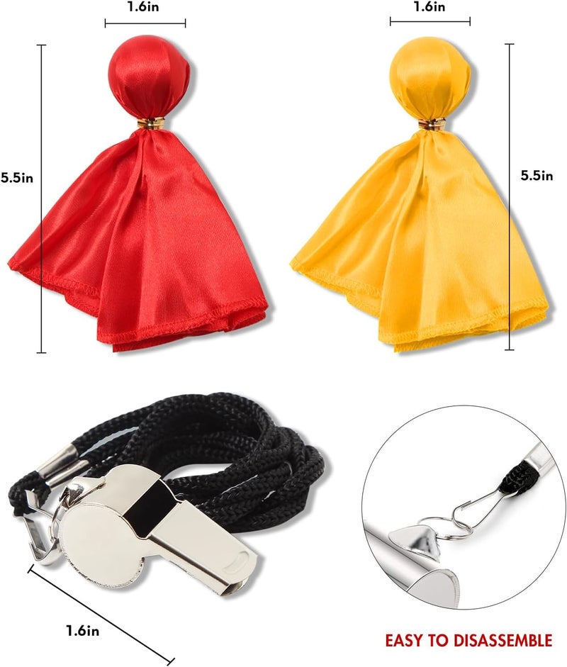 redgino Store 5 Pcs Men's Referee Costume Kit Official Referee Shirt Womens Ref Hat Whistle Yellow Red Penaltys Flag for Football Halloween - Image 5